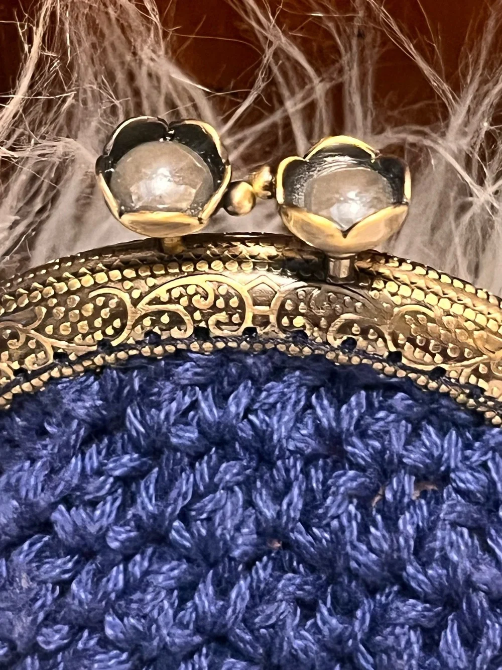 Handmade Navy Crochet Kiss-Lock Coin Purse